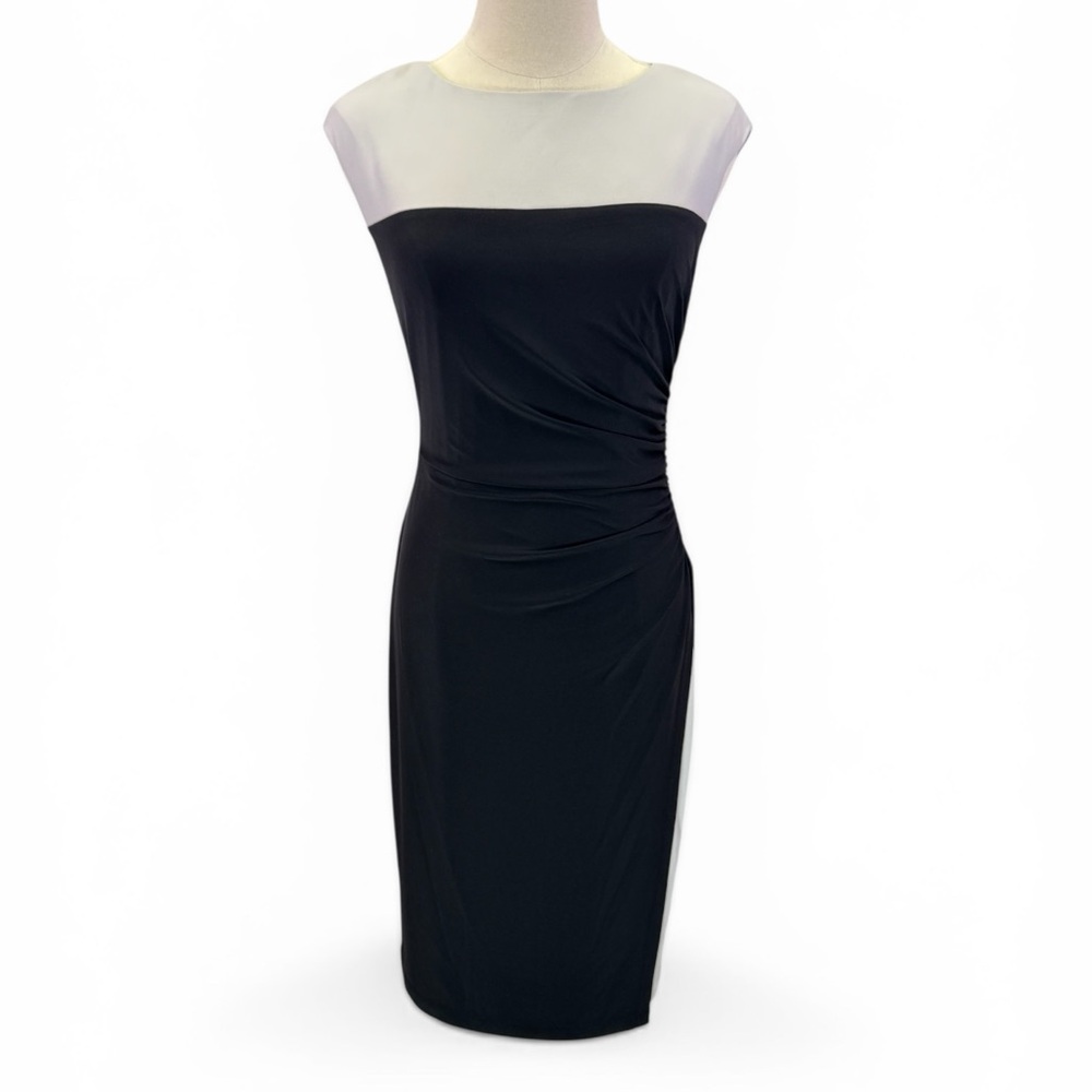 Lauren Ralph Lauren Two Tone Colorblock Ruched Sheath Dress Size 4 Black White